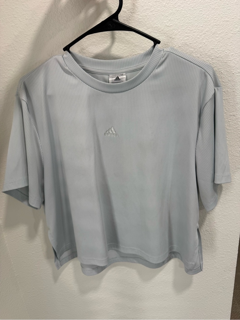 adidas Women's Pale Blue Ribbed Cropped Short Sleeve Tee
